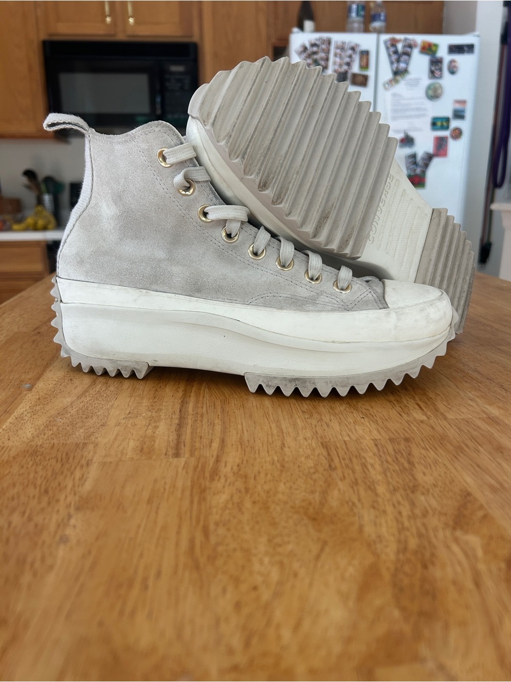 Converse Women's High-Top Platform Sneakers in Light Gray Suede